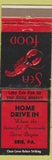 Matchbook Cover - Home Drive In Erie PA lobster WEAR