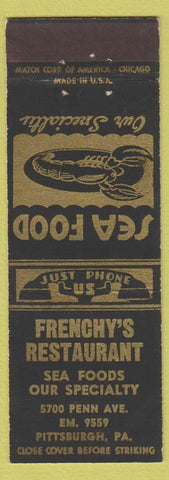 Matchbook Cover - Frenchy's Restaurant Pittsburgh PA lobster