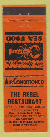 Matchbook Cover - Rebel Restaurant Martinsville IN lobster