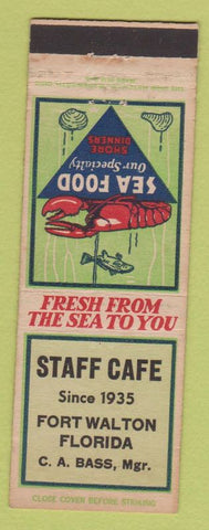 Matchbook Cover - Staff Cafe Fort Walton FL CA Bass lobster