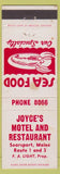 Matchbook Cover - Joyce's Motel Restaurant Searsport ME lobster WEAR