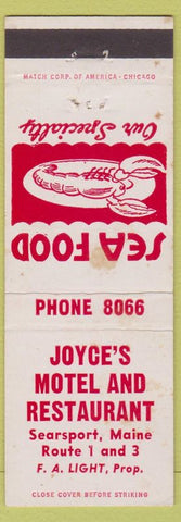 Matchbook Cover - Joyce's Motel Restaurant Searsport ME lobster WEAR