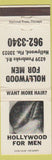 Matchbook Cover - Hollywood for Men Hollywood FL Toupee hair loss