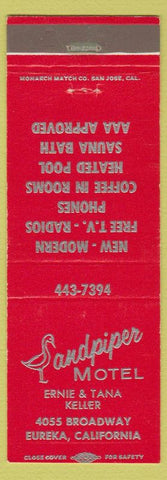 Matchbook Cover - Sandpiper Motel Eureka CA Ernie Tana Keller AAA