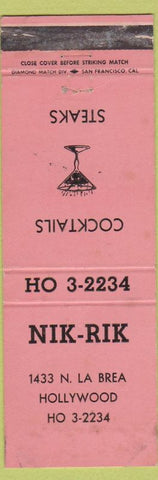 Matchbook Cover - Nik Rik Restaurant Hollywood CA WEAR