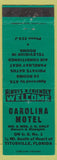 Matchbook Cover - Carolina Motel Titusville FL Holt Family teal WEAR