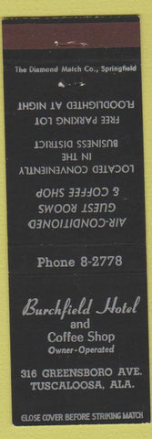 Matchbook Cover - Burchfield Hotel Tuscaloosa AL