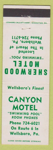 Matchbook Cover - Canyon Motel Sherwood Wellsboro PA