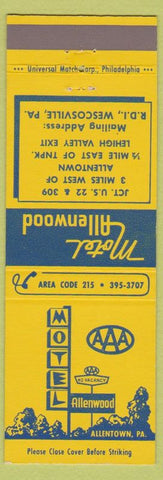 Matchbook Cover - Motel Allenwood Wescosville PA