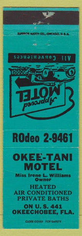 Matchbook Cover - Okee Tani Motel Okeechobee FL Irene Williams teal