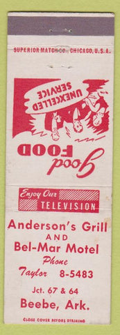 Matchbook Cover - Anderson's Grill Bel Mar Motel Beebe AR