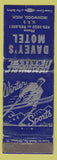 Matchbook Cover - Davey's Motel Ironwood MI skiing