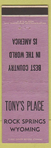 Matchbook Cover - Tony's Place Rock Springs WY