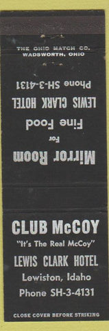 Matchbook Cover - Club McCoy Lewis Clark Hotel Lewiston ID