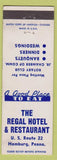 Matchbook Cover - Regal Hotel Restaurant Hamburg PA