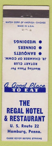 Matchbook Cover - Regal Hotel Restaurant Hamburg PA