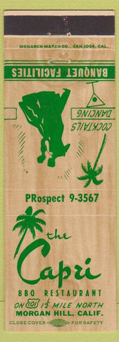 Matchbook Cover - The Capri Morgan Hill CA BBQ