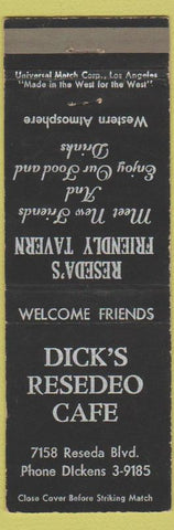 Matchbook Cover - Dick's Resedeo Cafe Reseda CA