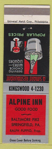 Matchbook Cover - Alpine Inn Springfield PA