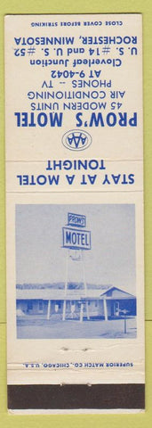 Matchbook Cover - Prow's Motel AAA Rochester MN