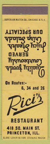 Matchbook Cover - Rici's Restaurant Princeton IL