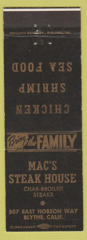 Matchbook Cover - Mac's Steak House Blythe CA