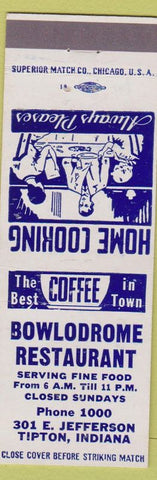 Matchbook Cover - Bowlodrome Restaurant Tipton IN