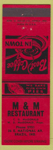 Matchbook Cover - M and M Restaurant Brazil IN MacDonald family red