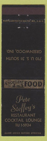 Matchbook Cover - Pete Steffey's Restaurant Greenwood IN