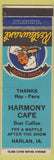 Matchbook Cover - Harmony Cafe Harlan IA Waffles