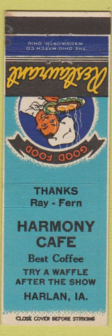 Matchbook Cover - Harmony Cafe Harlan IA Waffles