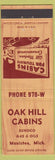 Matchbook Cover - Oak Hill Cabins Manistee MI Sunoco oil gas
