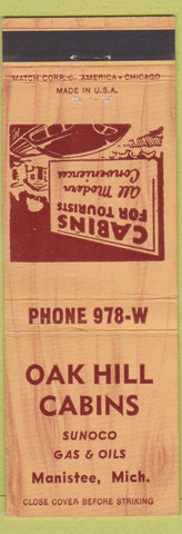 Matchbook Cover - Oak Hill Cabins Manistee MI Sunoco oil gas