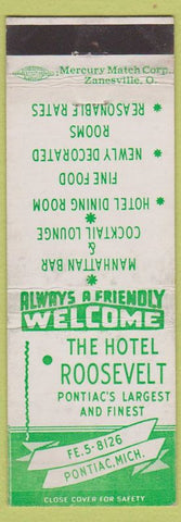 Matchbook Cover - Hotel Roosevelt Pontiac MI