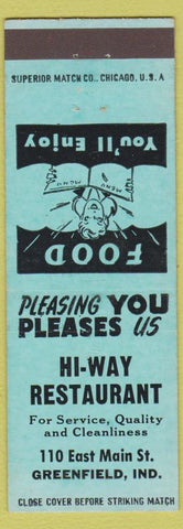 Matchbook Cover - Hi Way Restaurant Greenfield IN