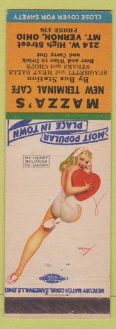 Matchbook Cover - Mazza's New Terminal Cafe Mount Vernon OH low phone pinup