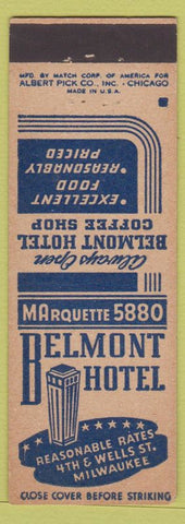 Matchbook Cover - Belmont Hotel Milwaukee WI