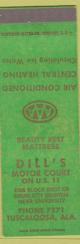 Matchbook Cover - Dills Motor Court Tuscaloosa AL AAA