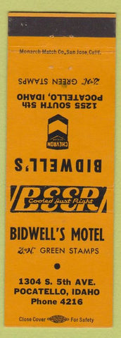 Matchbook Cover Bidwell's Motel Pocatello ID Chevron oil gas Green Stamps yellow