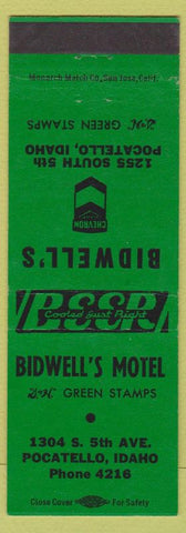 Matchbook Cover Bidwell's Motel Pocatello ID Chevron oil gas Green Stamps green