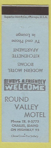 Matchbook Cover - Round Valley Motel Challis ID light blue