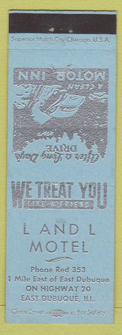 Matchbook Cover - L and L Motel East Dubuque IL light blue
