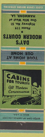 Matchbook Cover - Day's Modern Court Hammond LA low phone #