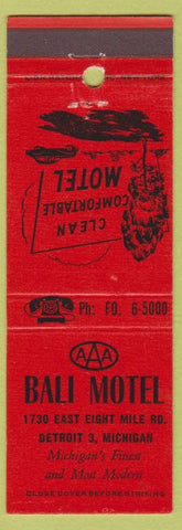 Matchbook Cover - Bali Motel Detroit MI AAA