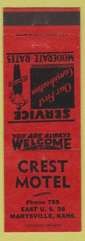 Matchbook Cover - Crest Motel Marysville KS low phone # red