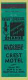 Matchbook Cover - Crest Motel Marysville KS low phone # teal