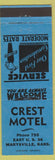 Matchbook Cover - Crest Motel Marysville KS low phone # blue
