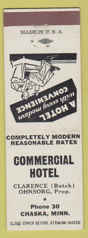 Matchbook Cover - Commercial Hotel Chaska MN Low Phone # Clarence Ohnsborg