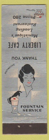 Matchbook Cover - Liberty Cafe Manistique WI deco girlie low phone #