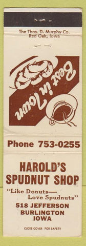 Matchbook Cover - Harold's Spudnut Shop Burlington IA Donuts